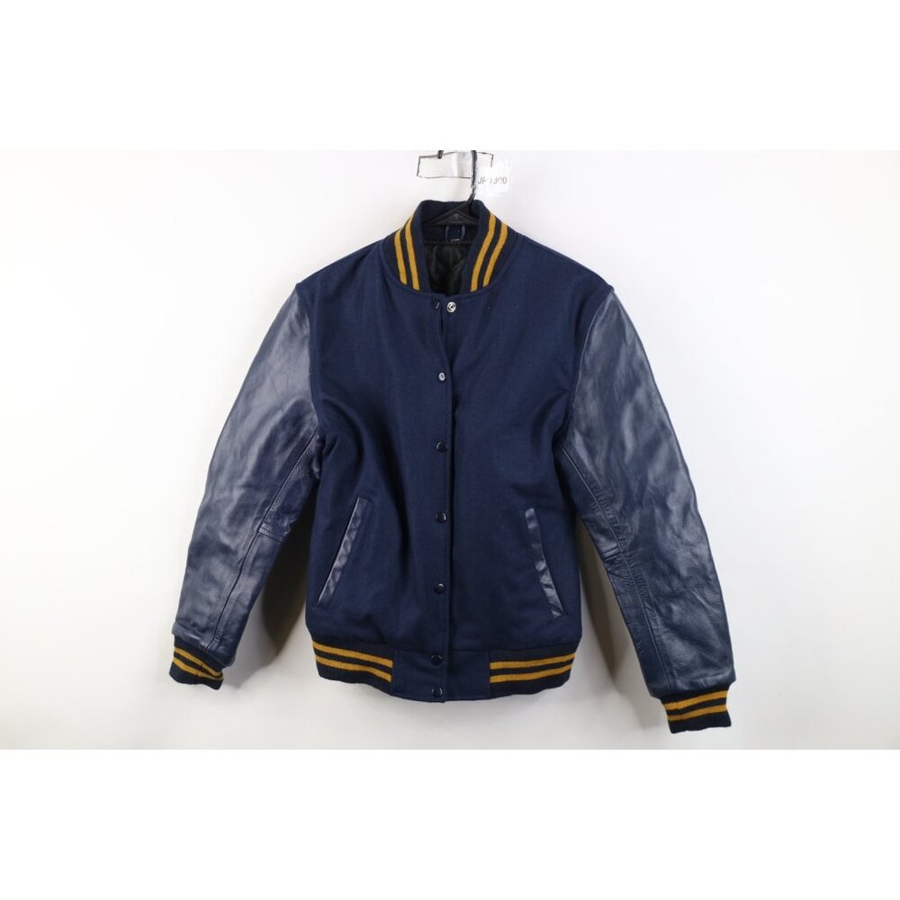 Vintage 90s Streetwear Womens XL Striped Wool Leather Varsity Letterman Jacket